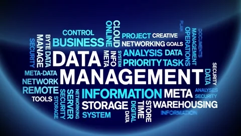 4k Data Management Animated Tag Word Cloud,Text Design Animation seamless loop. Stock Footage 142280582