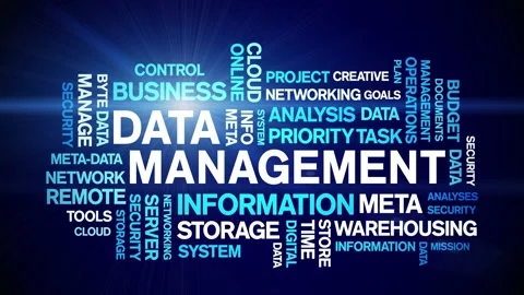 4k Data Management Animated Tag Word Cloud,Text Design Animation seamless loop. Stock Footage 142280639