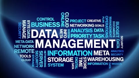 4k Data Management Animated Tag Word Cloud,Text Design Animation seamless loop. Stock Footage 142280669