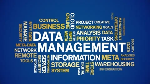 4k Data Management Animated Tag Word Cloud,Text Design Animation seamless loop. Stock Footage 142281018