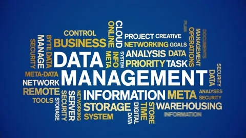 4k Data Management Animated Tag Word Cloud,Text Design Animation seamless loop. Stock Footage 142281060