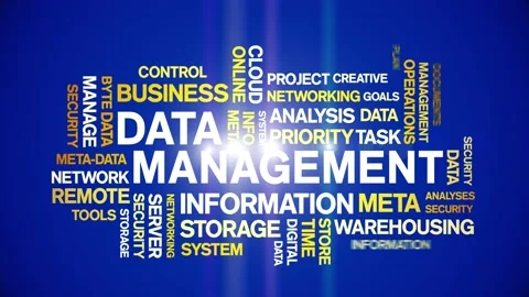 4k Data Management Animated Tag Word Cloud,Text Design Animation seamless loop. Stock Footage 142281309