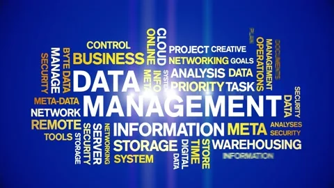4k Data Management Animated Tag Word Cloud,Text Design Animation seamless loop. Stock Footage 142281335