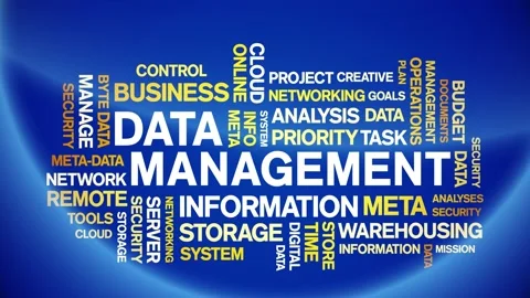 4k Data Management Animated Tag Word Cloud,Text Design Animation seamless loop. Stock Footage 142281660