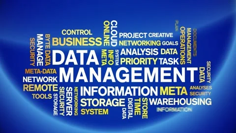 4k Data Management Animated Tag Word Cloud,Text Design Animation seamless loop. Stock Footage 142281907