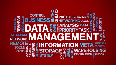 4k Data Management Animated Tag Word Cloud,Text Design Animation seamless loop. Stock Footage 142282253