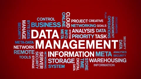 4k Data Management Animated Tag Word Cloud,Text Design Animation seamless loop. Stock Footage 142282402