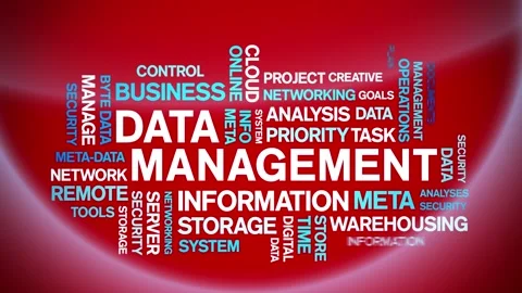 4k Data Management Animated Tag Word Cloud,Text Design Animation seamless loop. Stock Footage 142282506