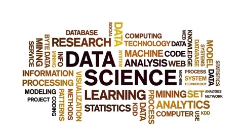 4k Data Science Animated Tag Word Cloud,Text Design Animation seamless loop. Stock Footage 142282534