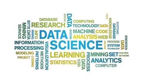 4k Data Science Animated Tag Word Cloud,Text Design Animation seamless loop. Stock Footage 142282574