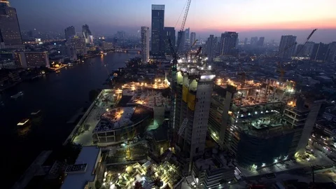 4K : Day to night, Construction site of Icon Siam in Bangkok Vídeo Stock 71222949