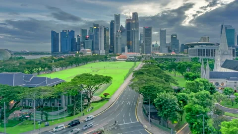 4K Day To Night Panning Timelapse : Singapore Skyline Stock Footage 149729296