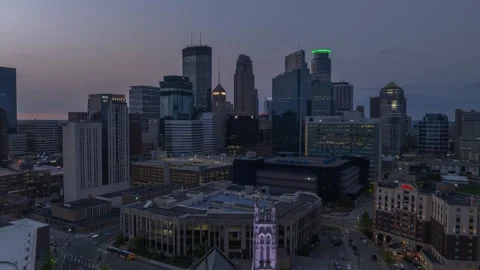 4K Day To Night Reverse Hyper lapse of Minneapolis Skyline From The South Stock Footage 250513458