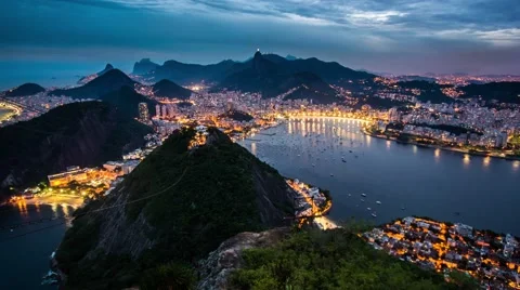 4K Day To Night Sunset Time Lapse Of Rio De Janeiro From Sugar Loaf Mountain Stock Footage