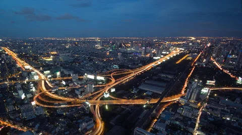 4K: Day to night time lapse, Bangkok expressway highway bird eye view, Thailand Vidéo 65441840