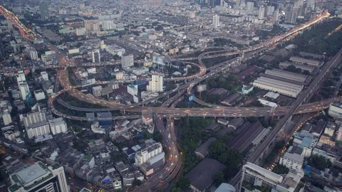 4K: Day to night time lapse, Bangkok expressway highway bird eye view, Thailand Vidéo 70452602