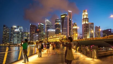 4K Day to night Time-lapse: Singapore Cityscape Marina Bay Stock Footage