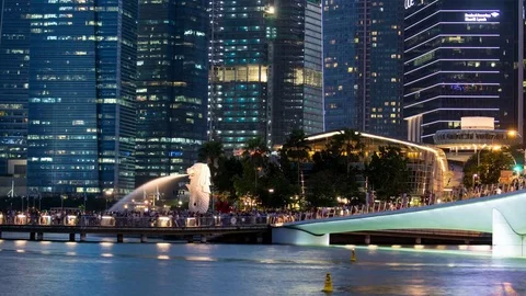 4K Day to night Time-lapse: Singapore Cityscape Marina Bay Stock Footage 74220573