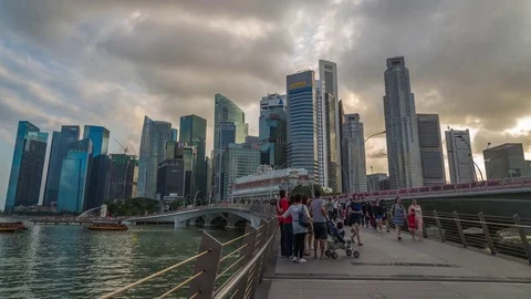 4K Day to night Time-lapse: Singapore Cityscape Marina Bay Stock Footage 74220880