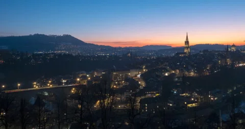 4K day to night time lapse Cityscape historical Old town of Bern, Switzerland. Video stock 239650408