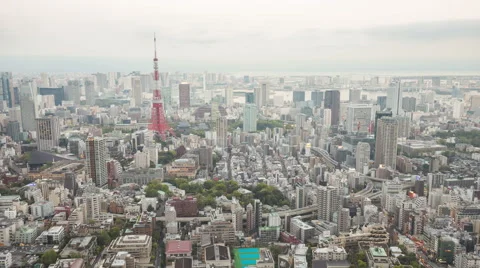 4K Day to Night Timelapse of Aerial view Tokyo Tower cityscape in Japan Stock Footage 64323331
