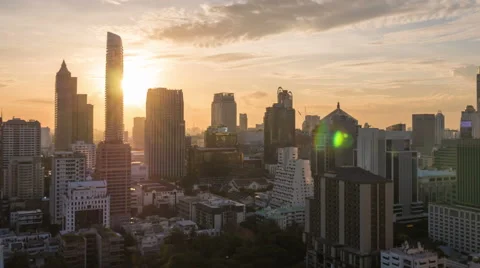 4K Day to Night Timelapse of Bangkok building city skyline at sunset Stock Footage