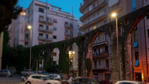 4k, Day to night timelapse of roman aqueduct in salerno, italy Stock Footage 222009751