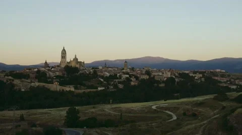 4k Day to night timelapse of Segovia with cathedral bell tower Stock Footage 65529056