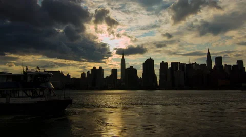 4k day to night timelapse of sun setting over Manhattan midtown Stock Footage 44115694