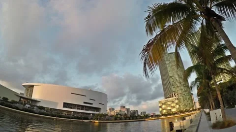 4K Daybreak walk through park at Downtown Miami, Florida Stock Footage 61899472