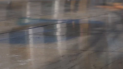 4k daylight close up  hand held static shot of the feet of a man walking in a Stock Footage 124216961