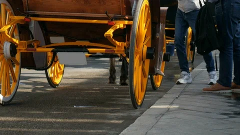 4k daylight close up static shot of a couple of tourists getting off a horse Stock Footage 124206002