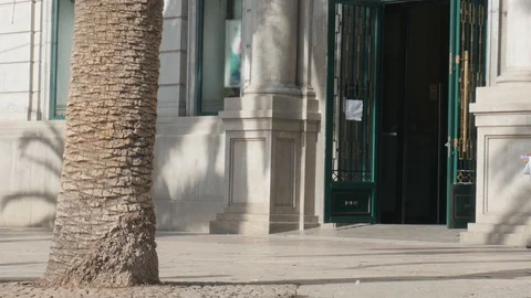 4k daylight close up static shot of the entrance of a typical upscale historical Stock Footage 124215904