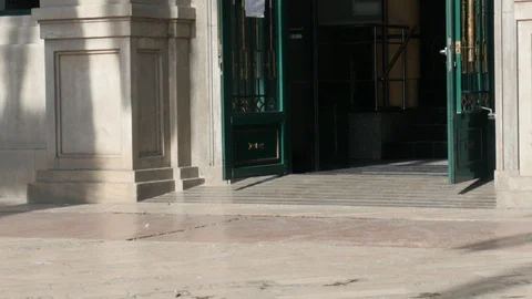 4k daylight close up static shot of the entrance of a typical upscale historical Stock Footage 124218198