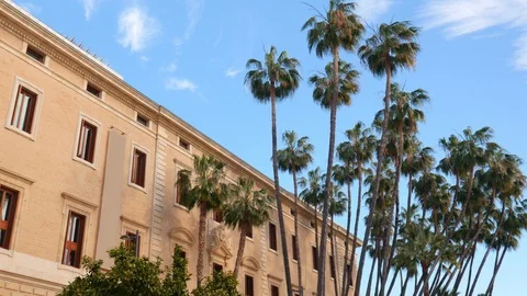 4k daylight low angle establishing shot of a south europe historical building Stock Footage 123298612