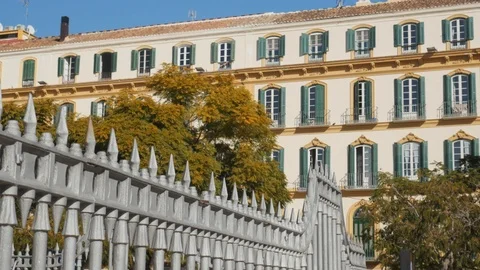 4k daylight medium wide static shot of the facade of classic european historical Stock Footage 124138259