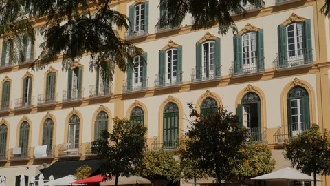 4k daylight medium wide static shot of the facade of classic european historical Stock Footage 124138287