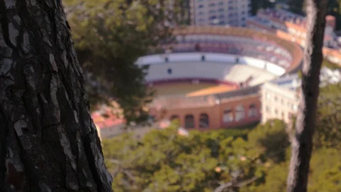 4k daylight selective focus high angle static shot of a traditional bullring Stock Footage 123898928
