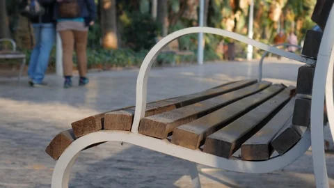 4k daylight static shot selective focus of a tourist couple in a park alley Stock Footage 123427887