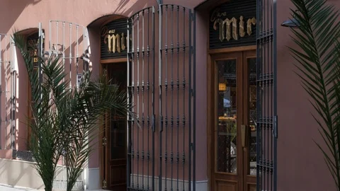 4k daylight static shot  of a typical historical sweet spanish delicacy shop Stock Footage 123279276