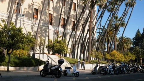 4k daylight static shot of a typical south europe historical stone building Stock Footage 123417995