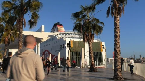 4k daylight wide angle static shot of a modern trendy promenade Stock Footage 123490567