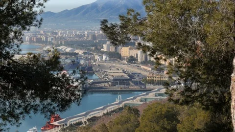 4k daylight wide high angle static shot of a mediterranean coastal city Stock Footage 123898913