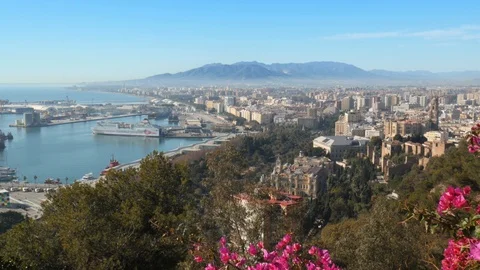 4k daylight wide high angle static shot of a mediterranean coastal city Stock Footage 123997969