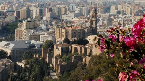 4k daylight wide high angle static shot of a mediterranean coastal city Stock Footage 124015667