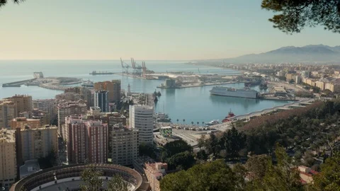 4k daylight wide high angle static shot of the harbor of the mediterranean Stock Footage 124043929
