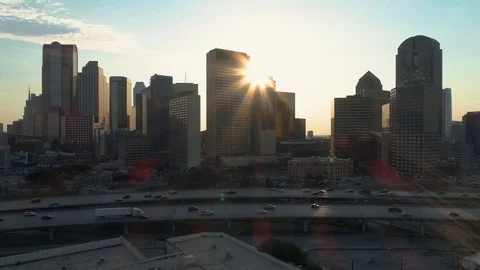 4K Deep Ellum Highway 45 Dallas Texas Drone Video stock 105380892