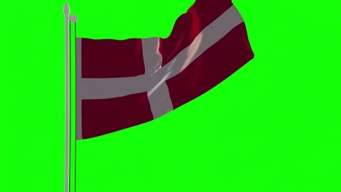 4K Denmark Flag is Fluttering on green background. Isolated waving. Stock Footage
