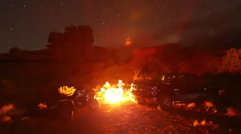 4K Desert Campfire Fun Under The Stars Stock Footage 43245829