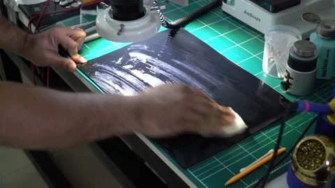 4K desinfecting work space in electronic repair laboratory Stock Footage 135634614